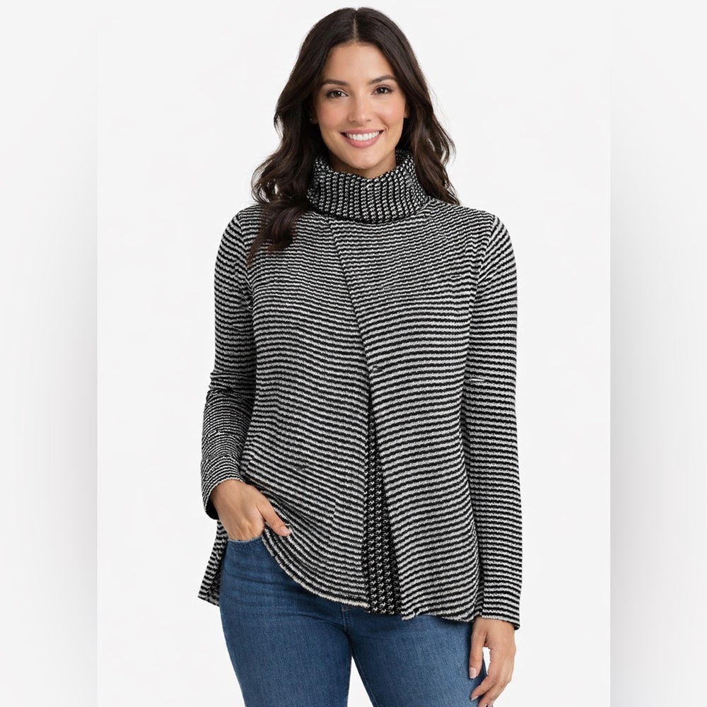 Cabi  Sweater Womens Small Fergie Split Turtleneck Cowl Neck Black White